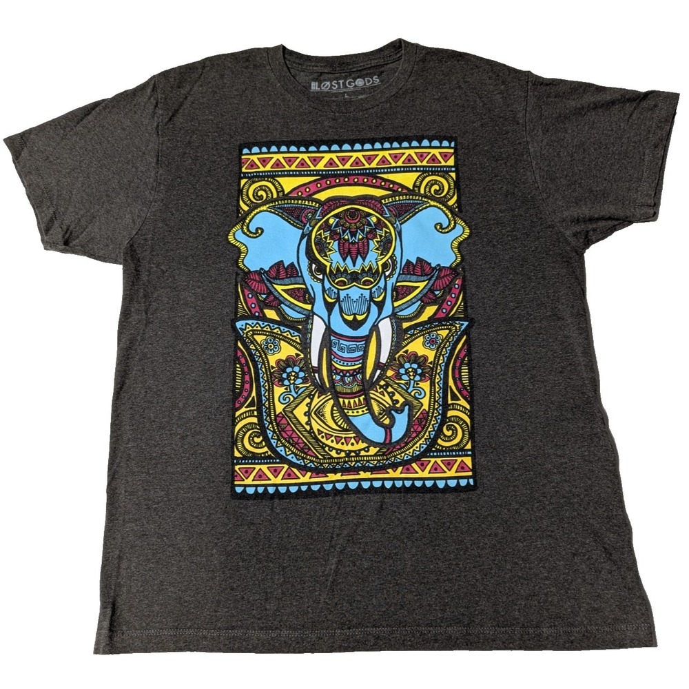 LOST GODS Bhangra Elephant Brown T-Shirt -‎ Men Large